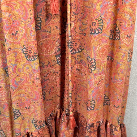Anthropologie Boemo Coral Pink Tiered Maxi Dress Long Sleeve Boho Size S - Picture 10 of 12